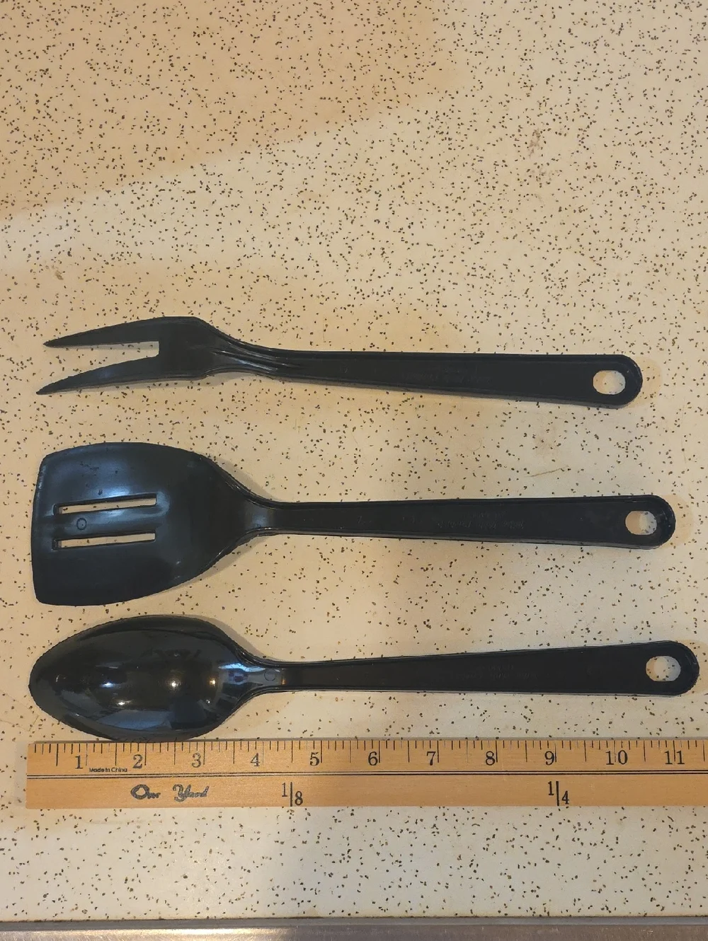 Tailor‎ Made Products Vintage Spatula Serving Spoon and Fork Set of 3 Black